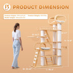 76.8'' Modern Cat Tree for Indoor Cats, Tall Wooden Cat Tower for Home Decoration, Multi-Level Tower with Transparent Cat Bed, Huge Cat Condo for Multi-Cat Families