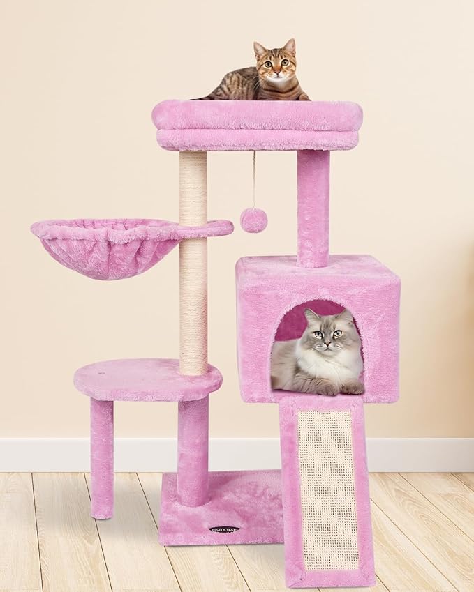 FISH&NAP Cute Cat Tree Kitten Cat Tower for Indoor Cat Condo Sisal Scratching Posts with Jump Platform Cat Furniture Activity Center Play House Pink