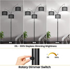 Dimmable Floor Lamp - 3 Lights Arc Floor Lamps for Living Room, 1000LM Modern Tall Standing Lamp With Black Shades & Heavy Base, Mid Century Tree Floor Lamp for Bedroom Office, 3 LED Bulbs Included