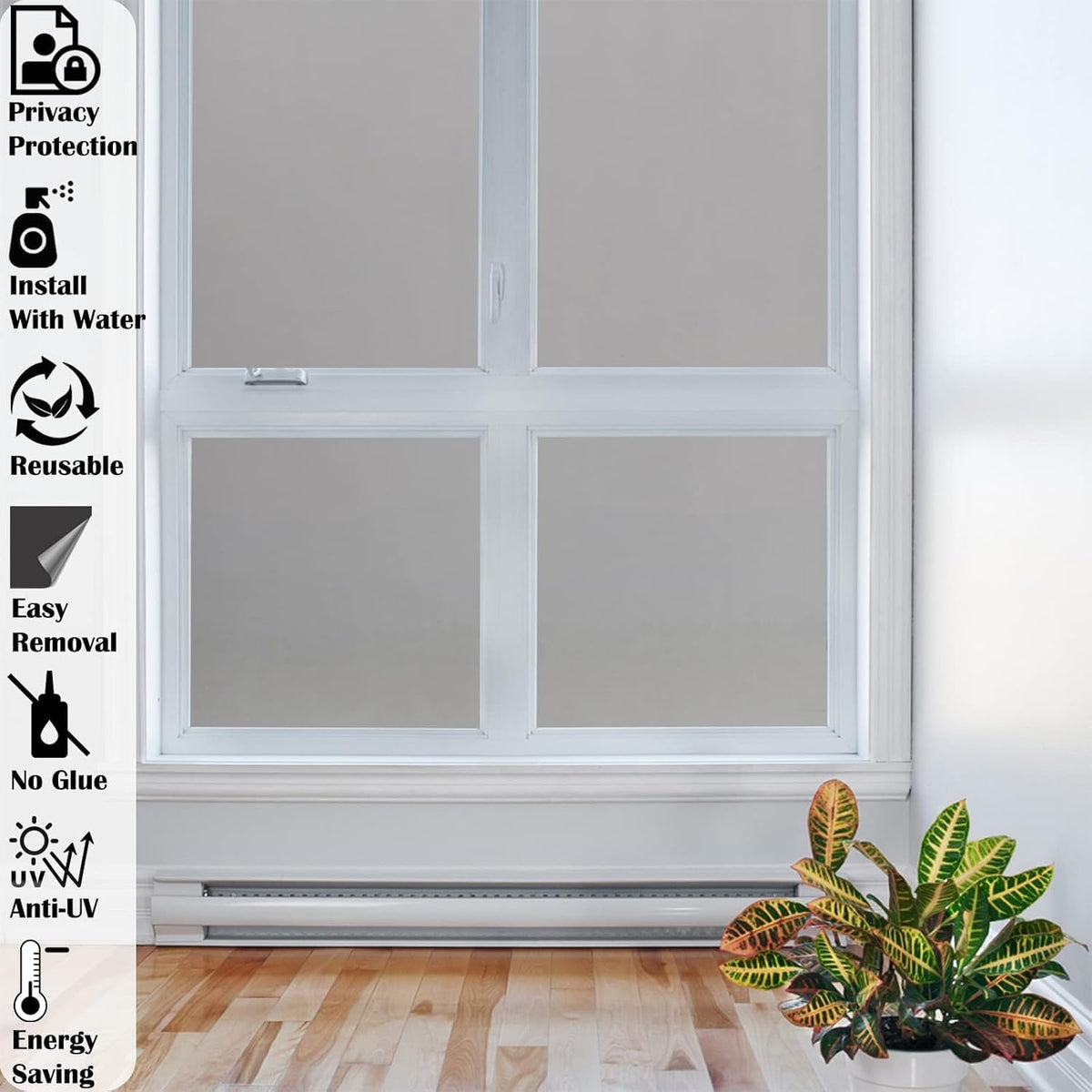 Niviy Window Darkening Film Day and Night Privacy Window Cling Sun Blocking Glass Door Window Cover Gothic Decor for Bedroom,Garage, Renter House (Grey, 35.4 x 78.7 inch)