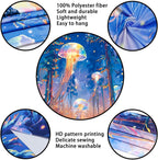 Blacklight Forest Jellyfish Tapestry UV Reactive Nature Tree Tapestry Trippy Fantasy Starry Sky Tapestries Aesthetic Jungle Plants Tapestries Wall Hanging for Bedroom
