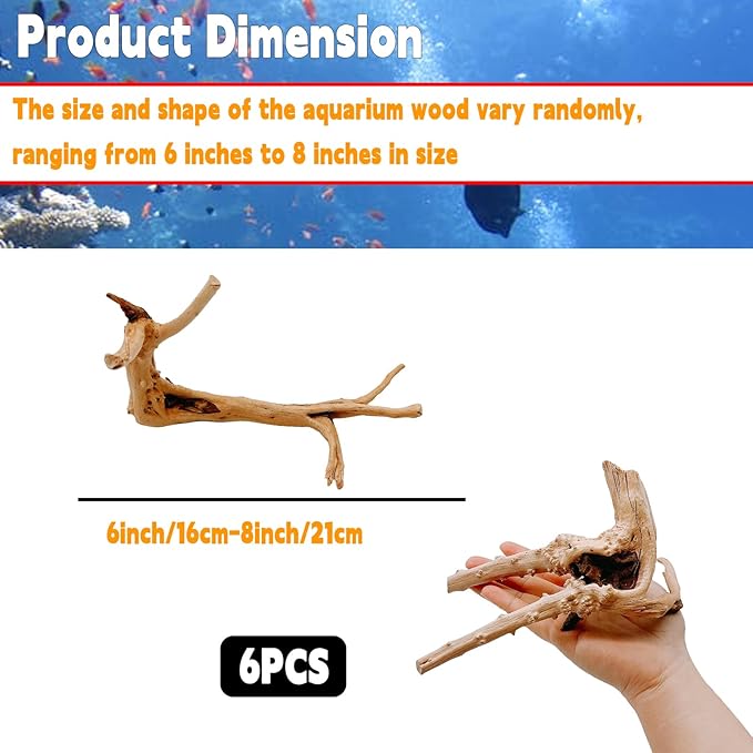 Hamiledyi 6PCS Aquarium Driftwood 6-8in Natural Spider Wood Branches Reptiles Aquarium Fish Tank Decoration Assorted