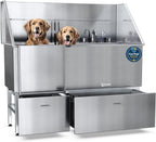 KANIS Professional Dog Washing Station - 304 Stainless Steel Pet Wash Sink & Grooming Bath Tub for Home with Ramp, Shower, Floor Grate, Storage Drawers, and Faucet for Large, Medium & Small Pets