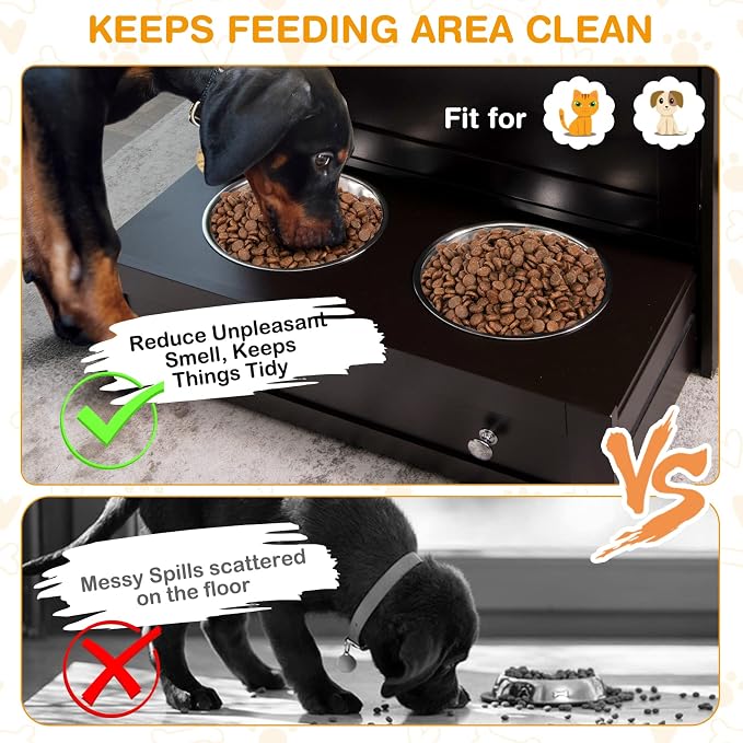 Tangkula Pet Feeder Station, Dog Food Storage Container With Double Pull Out Bowls, Food Toy Organizer Cabinet, Feeding Station Furniture for Dogs Cats Feeding & Watering Supplies (Brown)