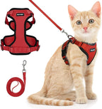 Dooradar Cat Harness and Leash Set, Escape Proof Safe Adjustable Kitten Vest Harnesses for Walking, Easy Control Soft Breathable Mesh Jacket with Reflective Strips for Cats, Red, S