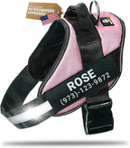 Personalized Dog Harness with Custom Name Patches, Adjustable Reflective No Choke Dog Vest with Handle for Large Dogs, Pink, L