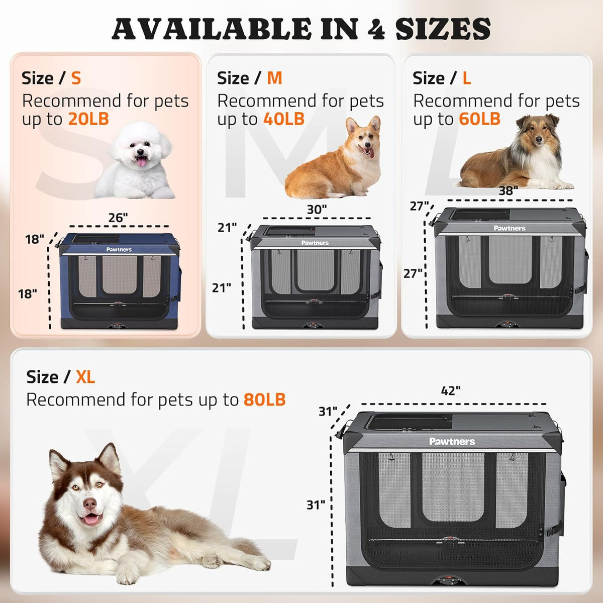 Collapsible Dog Crate: 26 Inch Foldable Soft Sided Dog Crate for Small Dogs, Portable Dog Travel Kennel with Soft Mat for Indoors & Outdoors, Blue (26" L x 18" W x 18" H)