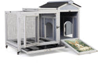 COZIWOW 38.5inches Durable Wooden Rabbit Cage Indoor，Wide Space Small Animal House with Removable Tray&Safety Lock，Rubbit Hutch with Waterproof Roof&Solar Panels (Grey with Pattern)