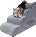 PAWSCART Dog Stairs for Small Dogs and Cats, 4-Step Dog Steps for Bed, 19.6" H Pet Stairs for High Bed, Pet Ramp for Couch, Sofa, Non-Slip Surface Removable Washable Cover, LightGrey
