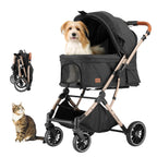 EchoSmile Small Medium Dogs Stroller 4-Wheel Pet Strollers for Medium Dogs Up to 50lbs, One Click Folding Large Cat Stroller, Reversible Handle, Shock Absorbing Wheels, Removable Washable Pad