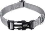 Hyhug Pets Solid Color Classic Regular Heavy Duty Basic Collar for Large Breeds Dogs, Unique Design Adjustment Triglide Slide (Buckle) Can Attached Name Tag Accessories. (Large, Sleet Gray)