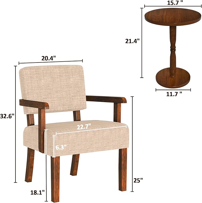 Accent Chair Set of 2 with Table, Living Room Chairs with Soft Seat and Armrests for Living Room Bedroom Reading Room Waiting Room (Beige) (AC01)