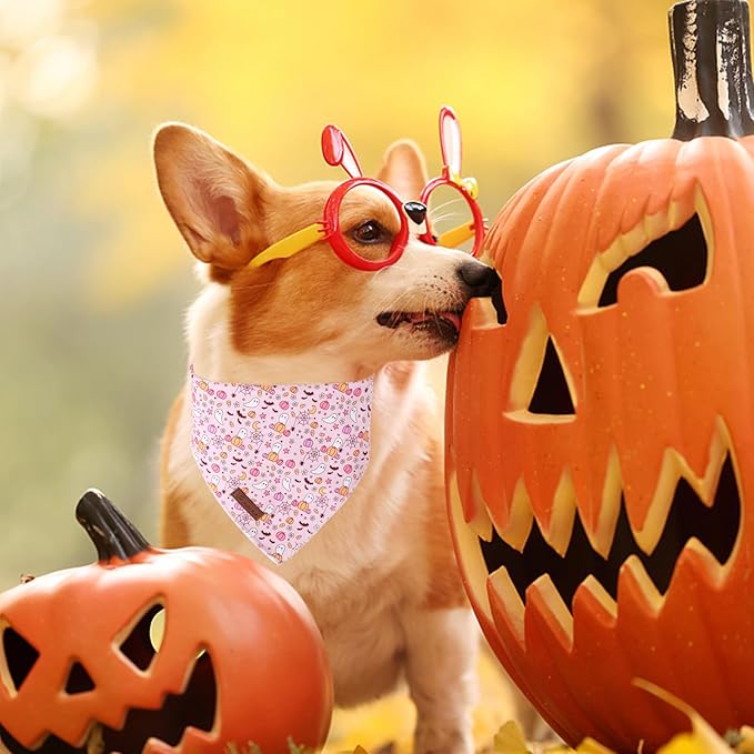 Halloween Pumpkin Dog Bandana, Halloween Triangle Bid Scarf with Pumpkin,Ghost,Bat Pattern, Cotton Pet Kerchief for Girl Boy Dogs or Cats, Cute Puppy Bandana Fancy for Dogs
