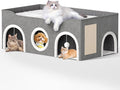 Top Bed Three Rooms Cat Condos,All-in-1 Extra-Wide Cat House for Indoor，Multi Cats Puppy Family, Large Cat Cave for Pet House with Fluffy Ball Hanging and Scratch Pad, Foldable Hideaway