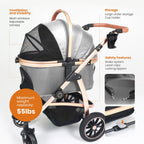 3 in 1 Pet Stroller - Stroller for Small to Medium Dogs and Cats up to 55 lbs, with Detachable Carrier/Car Seat, Foldable and Lightweight, Detachable Cushion + Cup Holder (Gray)