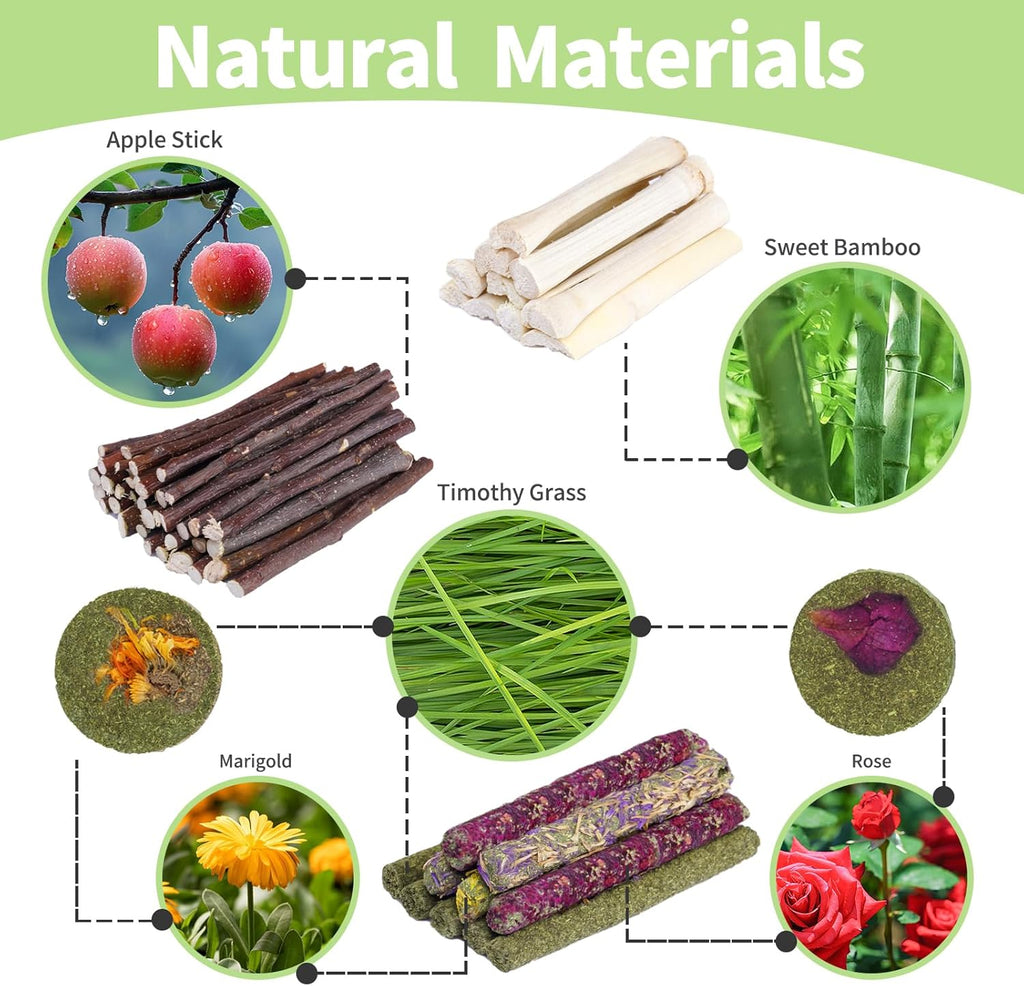 50-60 Pcs Rabbit Chew Toys, Guinea Pig, Hamster, Bunny Chew Toys, Sweet Bamboo, Apple Stick, Timothy Stick, Prevent Teeth Overgrowth, Clean Teeth