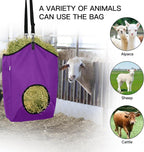 3 Packs Goat Hay Feeder,Hay Bags for Goats,Horses,Sheep,Premium 600D Oxford Cloth,with Metal Fastener and Adjustable Open Feed Hole for Slow Feeding. (2Purple + 1Black)