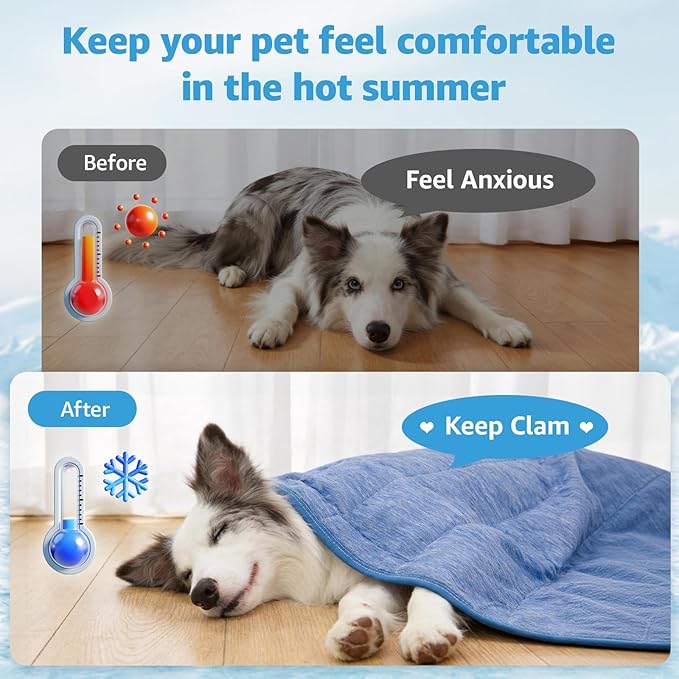 Cooling Blanket for Dogs, 0.4 Q-MAX Pets Cooling Comforter Throw for Bed Cover, Summer Blanket for Large Dogs Washable, Soft Lightweight Cold Mats for Pet Hot Weather (60"×80"/Deep Blue)
