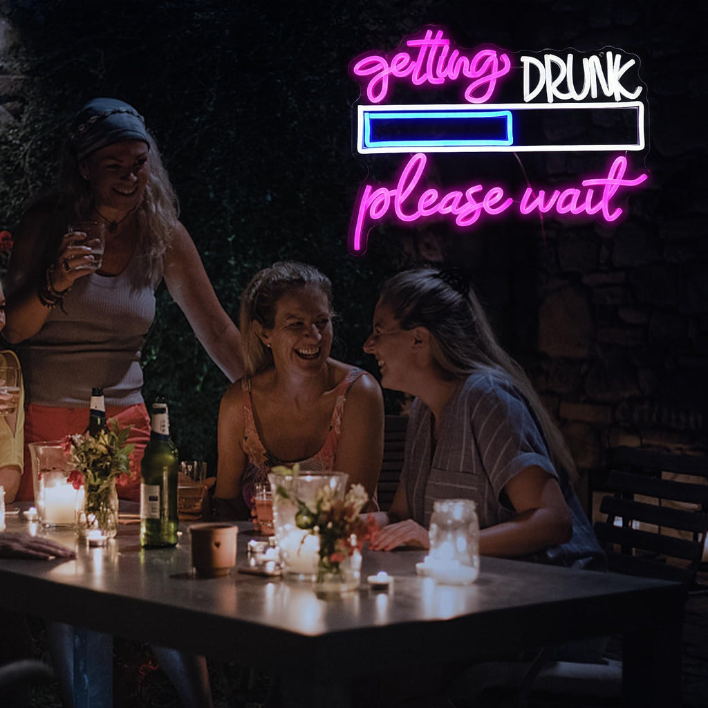 Drink Please Wait Neon Sign Dimmable Letters Neon Light for Wall Decor USB Powered LED Drinking And Wait Light Up Sign for Pub Man Cave Home Bar Restaurant Decor Party(16.7 * 12.8In)