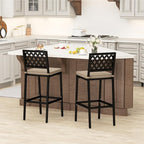 COSTWAY Outdoor Bar Chairs Set of 2, Armless Heavy-Duty Metal Frame Counter Height Chairs with Removable Cushions, Footrest, Ergonomic Backrest, Upholstered Barstools for Patio, Poolside, Backyard