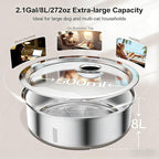 Dog Water Fountain, 8L/2.1 Gal Stainless Steel for Large Dogs & Multi-Pet | Large Dog Water Bowl Dispenser, Quiet Pump, Replacement Filters, Easy Cleaning, Water Level Window, Long Lifespan, Indoor Use