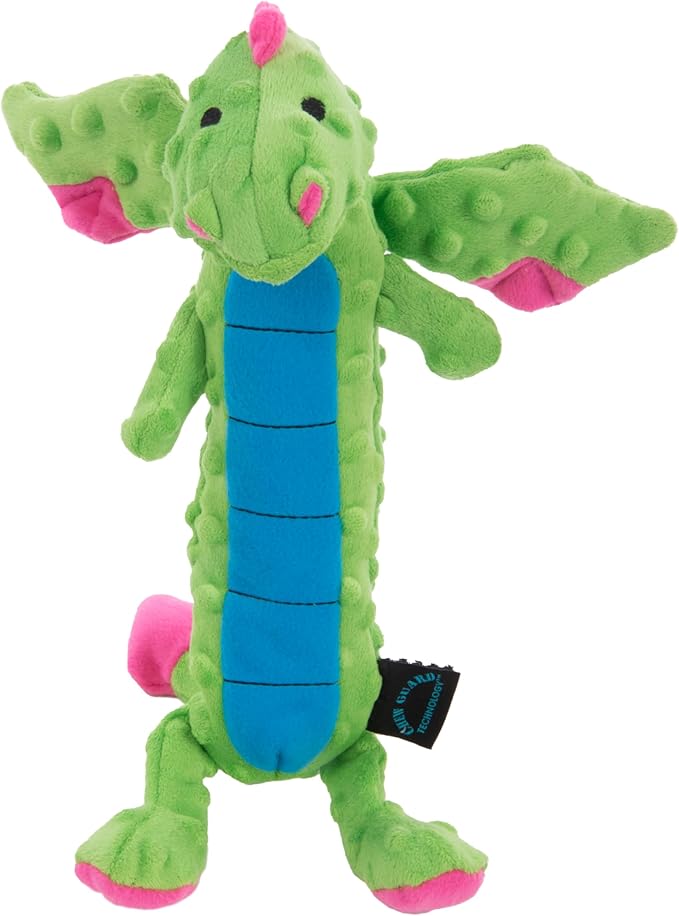 goDog Bubble Plush Skinny Dragons Squeaky Plush Dog Toy, Chew Guard Technology - Green, Large