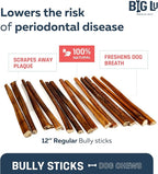 Big Lu - 12” Regular Bully Sticks, 12 Count, 100% Grass-Fed Beef Chews, Fully Digestible, Long-Lasting Treats for Aggressive Chewers, Natural Single-Ingredient Chews for Large Dogs