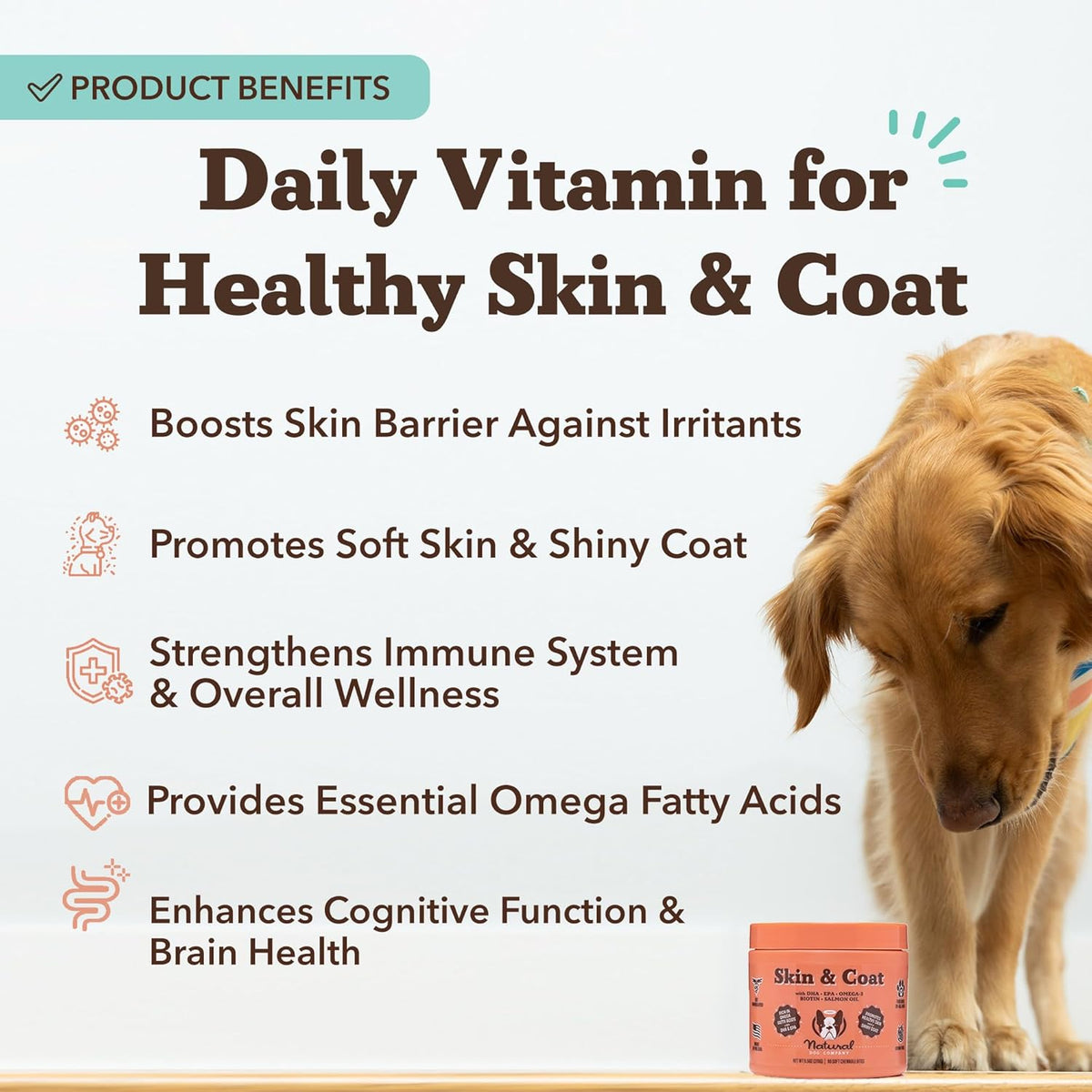 Natural Dog Company Skin & Coat Supplement for Dogs Omega-3 Rich Salmon Oil Chews for Itchy Skin Relief, Shedding & Allergy Support, Shiny Coat Health, with Biotin, Vitamin E, Grain-Free (90 Count)