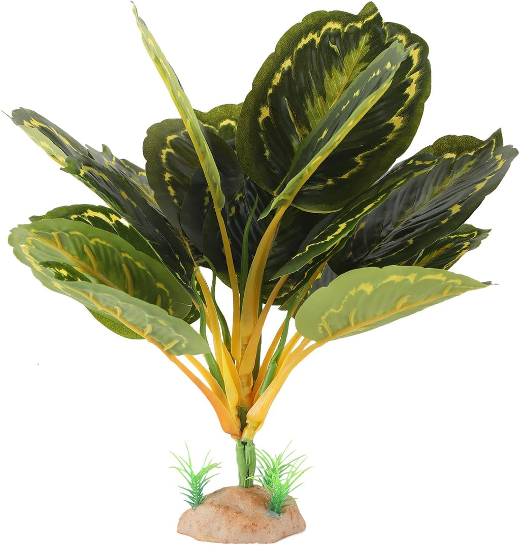 IBWell Reptile Plants - Tortoise Habitat Accessories, Artificial Spider Plant for Gecko, Ball Python, Tortoise Terrarium Decor - Calathea Makoyana B