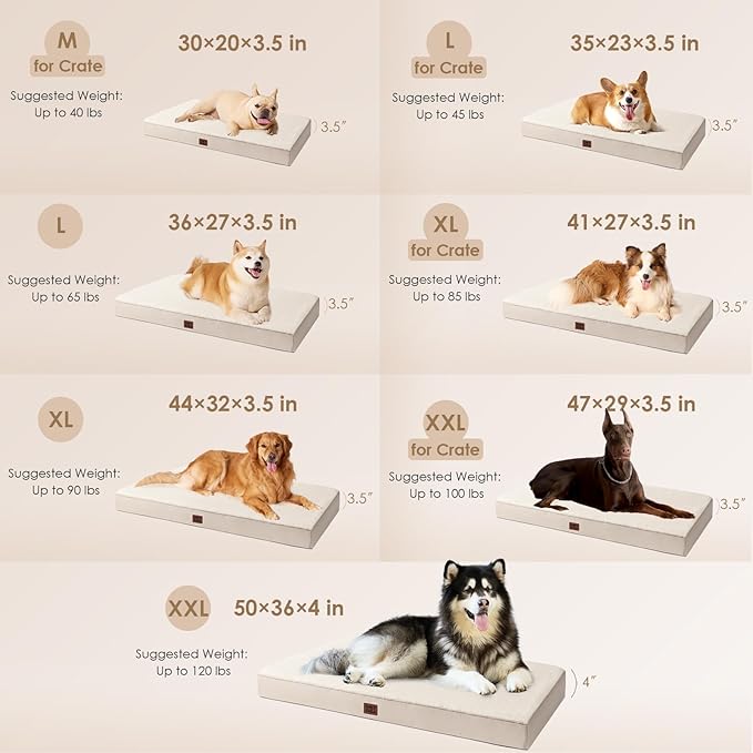 EHEYCIGA Orthopedic Dog Beds for Large Dogs with Removable Washable Cover for Crate, Camel, 35x23