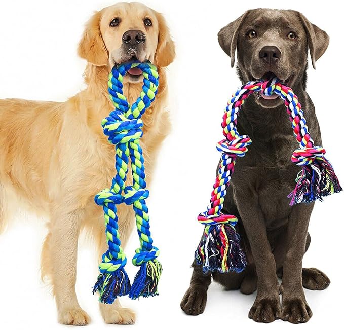 Feeko Heavy Duty Dog Rope Toys for Large Breed Aggressive Chewers, 2 Pack Indestructible Teeth Cleaning Tug of War Toy