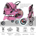 HCY Folding Dog Stroller, 3 Wheels Pet Strollers Pet Gear for Small Medium Cats Dogs Puppy with Storage Basket, Cup Holder,Lightweight-Pink, 35.04inchx 17.32inchx 38.58inch