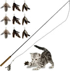 Forever Stick and 9 Cat Feather Toy Refills - The Unbreakable Cat Wand Toy, Durable Cat Toy Wand, Extra Long Cat String Toy, Cat Fishing Pole Toy for Bored Indoor Adult Cats, Cat Stick Toy