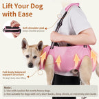 Full Body Dog Lift Harness, Support Senior & Disabled Dogs Walking | Help Up & Down Stairs Grooming, Dog Sling Backpack, Front Hind Leg Joint Injuries, Reflective, Soft Padded Handle | Pink, M