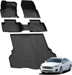 LASFIT Floor Mats and Cargo Mats for Ford Fusion 2017-2020 (Only Fit Gasoline), All Weather Custom Fit TPE Floor Liners for Fusion 2020 2019 2018 2017 Front & Rear Full Set Car Mats, Black