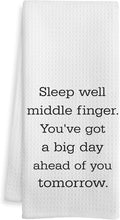 Funny Kitchen Towels, Sarcastic Gifts Dish Tea Towels, Sleep Well Middle Finger Humorous Decorative Hand Towel for Bathroom, Funny Bathroom Decor, 16x24 Inch