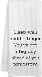 Funny Kitchen Towels, Sarcastic Gifts Dish Tea Towels, Sleep Well Middle Finger Humorous Decorative Hand Towel for Bathroom, Funny Bathroom Decor, 16x24 Inch