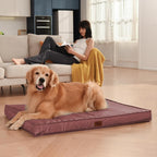 Outdoor Extra Large Dog Crate Bed, Big Waterproof Dog Bed for Large Dogs, Orthopedic Egg Foam Pet Bed Mat with Removable Cooling Cover, Pink