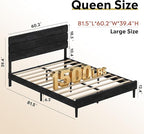 WLIVE Queen Size Upholstered Bed Frame, Velvet Square Tufted Headboard,Sturdy Metal & Wooden Slats Support, No Box Spring Needed, Black