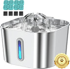 Cat Water Fountain Stainless Steel with 4 Filters & 4 Sponges, 74oz/2.2L Cat Fountain with Quiet Pump, Automatic Pet Water Dispenser, Ideal for Multi-pet Homes, Fresh & Clean Water for Cats and Dogs