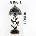Small Tiffany Lamp Yellow Dragonfly Style Stained Glass Table Lamps Desk Bedside Reading Light 8X8X18 Inches with Bronze Metal Leaf Resin Base