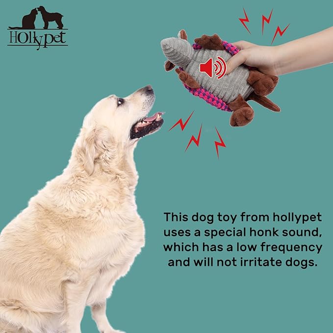Hollypet Plush Dog Squeaky Toy Stuffed Armadillo Animal Pet Puppy Chew Toys with Clean Teeth for Small Medium Large All Breed Sizes Dogs, Rose Red and Purple,8 in