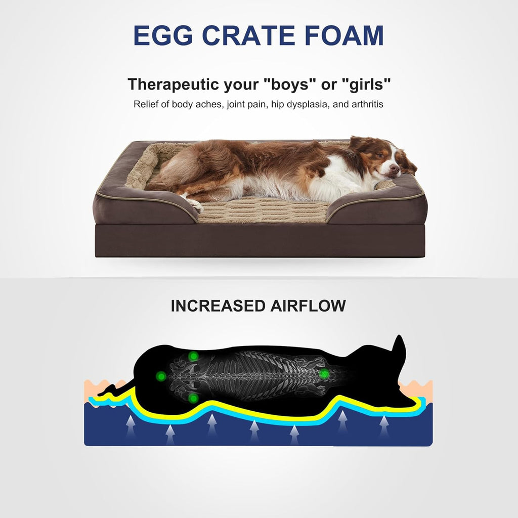 FURTIME Orthopedic Dog Bed for Extra Large Dogs - XL Plus Washable Dog Sofa Beds, Supportive Foam Pet Couch Bed with Removable Washable Cover, Waterproof Lining and Nonskid Bottom, Khaki