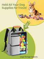 Dog Travel Bag, 25L Airline Approved Dog Travel Backpack for Pet Travel Accessories with 2 Food Storage Containers, 2 Foldable Bowls for Short Trips, Grey