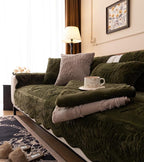 Green Fuzzy Rabbit Plush Sofa Cover Cozy Warm Sofa Couch Covers with 3D Jacquard Leaf Pattern Non-Slip Easy-to-Install Shaggy Sofa Slipcover Prefect for Kids Dogs Cats Cats(Green,36"x110")