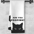 Quick-Drying Humorous Bathroom Hand Towel with Playful Black Cat Design - Quirky 'are You Pooping' Inspired Artwork Decorative Towel for Bathroom, Funny Feline Lover Gifts for Cat Ladies