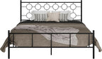 King Size Classic Metal Platform Bed Frame with Headboard and Footboard, Victorian Style Iron Bedframe with 12 inch of Storage Under Frame, Slat Support, No Springs Required, Easy to Assemble (Black)