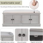 Storage Bench with 4 Doors and Adjustable Shelves, Shoe Bench with Removable Cushion for Living Room, Entryway 42.7" L x 16" W x 17.4" H (Gray Wash)