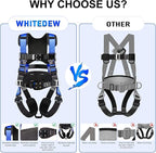 Fall Protection Premium Safety Harness with Shock Absorbing Lanyard, Vented & Padded Shoulder, Legs & Back - Upgrade 4 Quick Buckles (Blue)