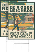 2pk Clean Up After Your Dog Signs | No Dog Poop Signs for Yard Lawn | Corrugated Plastic with H-Frame Metal Stakes, 9" x 12"